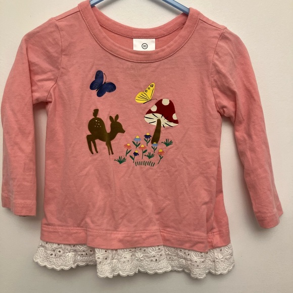 Hanna Andersson Pink Long Sleeve Tee with woodland Nature Print 18-24m - Picture 1 of 5